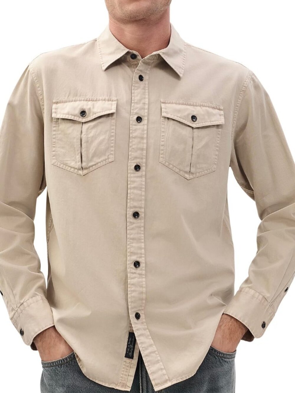 rag & bone Men's Finch Military Dual Bellow Pocket LS Button Shirt Light Metal